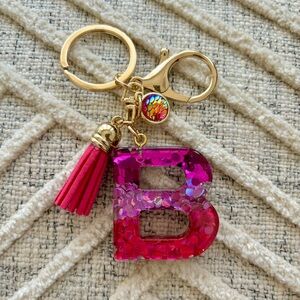 Pink Monogram Letter B Sequin Keychain w/ Tassle NWOT Charm
